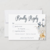 ブルーイエロー&ホワイトフローラ結婚ズ 出欠カード (正面)