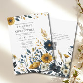 ブルーイエロー ワイルドフラワー エレガントQRコード ウェディング 招待状