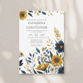 ブルーイエロー ワイルドフラワー エレガントQRコード ウェディング 招待状
