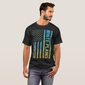 ブルーイエローUSA国旗 – ホワイトプレインズ Tシャツ (正面フル)