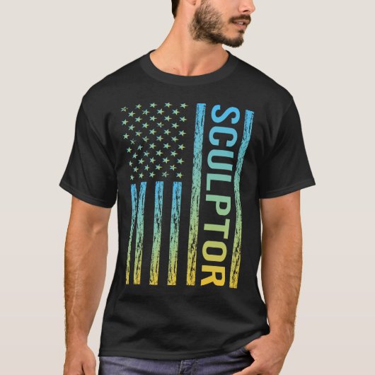 ブルーイエローUSA国旗 – 彫刻家 Tシャツ (正面)