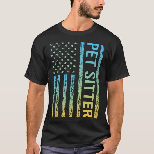 ブルーイエローUSA国旗 – Pet Sister Tシャツ (正面)