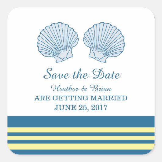 ブルーイエロ航海のーシェル日付の保存 スクエアシール (正面)