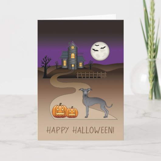 ブルーイギーかわいい犬とハロウィーンハ幽霊のよく出るウス カード (正面)