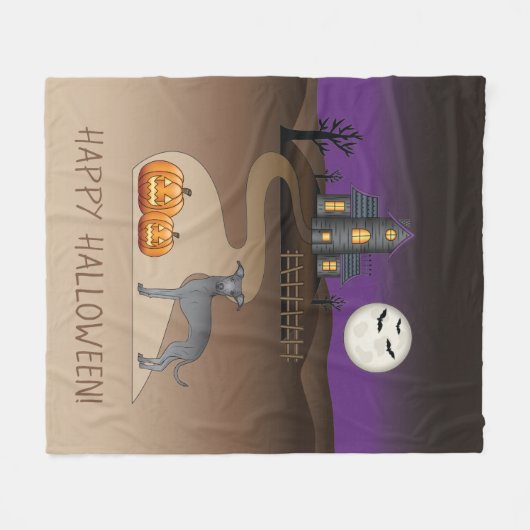 ブルーイギーかわいい犬とハロウィーンハ幽霊のよく出るウス フリースブランケット (正面(横))