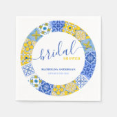 ブルーイタリアンイエロータイルサマーブライダルシャワー スタンダードカクテルナプキン (正面)