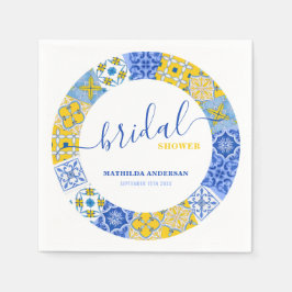 ブルーイタリアンイエロータイルサマーブライダルシャワー スタンダードカクテルナプキン