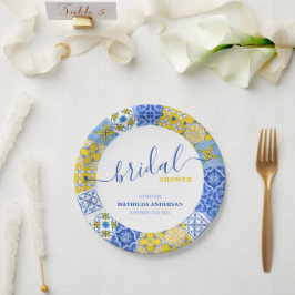 ブルーイタリアンイエロータイルズサマーブライダルシャワー ペーパープレート