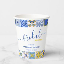 ブルーイタリアンイエロータイルズサマーブライダルシャワー 紙コップ