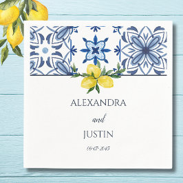 ブルーイタリアンイエローレモ地中海のン結婚ズ スタンダードカクテルナプキン