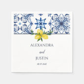 ブルーイタリアンイエローレモ地中海のン結婚ズ スタンダードカクテルナプキン (正面)