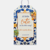 ブルーイタリアンタイルかわいこちゃんオレンジ柑橘系ベビーシャワー ギフトタグ (正面)