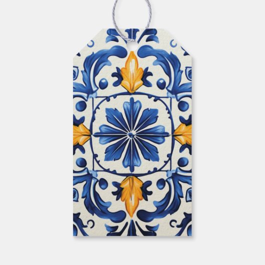 ブルーイタリアンタイルかわいこちゃんオレンジ柑橘系ベビーシャワー ギフトタグ (裏面)