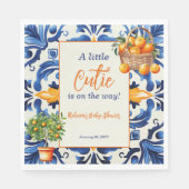 ブルーイタリアンタイルかわいこちゃんオレンジ柑橘系ベビーシャワー スタンダードランチョンナプキン (正面)