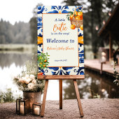 ブルーイタリアンタイルかわいこちゃんオレンジ柑橘系ベビーシャワー ポスター