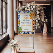 ブルーイタリアンタイルかわいこちゃんオレンジ柑橘系ベビーシャワー ポスター