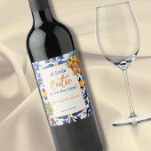 ブルーイタリアンタイルかわいこちゃんオレンジ柑橘系ベビーシャワー ワインラベル