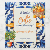 ブルーイタリアンタイルかわいこちゃんオレンジ柑橘系ベビーシャワー ワインラベル (シングルラベル)