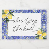 ブルーイタリアンタイルブライダルシャワーシャンパン スパークリングワインラベル (シングルラベル)