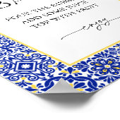 ブルーイタリアンタイルブライダルシャワーミモサバー標識 ポスター (角)