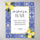 ブルーイタリアンタイルブライダルシャワーミモサバー標識 ポスター (正面)