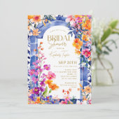 ブルーイタリアンタイルブライトフローラブライダルシャワー 招待状 (スタンド正面)