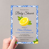 ブルーイタリアンタイルポジターノレモンベビーシャワー アクリル招待状 (インサイチュ (ポータブル))