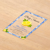 ブルーイタリアンタイルポジターノレモンベビーシャワー アクリル招待状 (レイダウン)