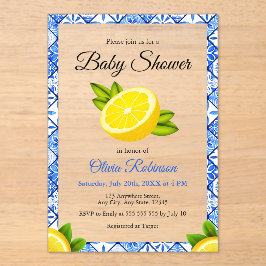 ブルーイタリアンタイルポジターノレモンベビーシャワー アクリル招待状