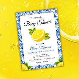 ブルーイタリアンタイルポジターノレモンベビーシャワー 招待状