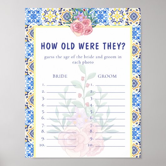 ブルーイタリアンタイルマンマミアブライダルシャワーゲーム ポスター (正面)