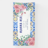 ブルーイタリアンタイルマンマミアベイビーシャワー招待状 横断幕 (縦)