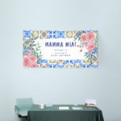 ブルーイタリアンタイルマンマミアベイビーシャワー招待状 横断幕 (トレードショー)