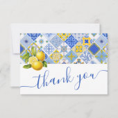 ブルーイタリアンタイルレモンサマーブライダルシャワー サンキューカード (正面)