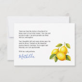 ブルーイタリアンタイルレモンサマーブライダルシャワー サンキューカード (裏面)