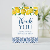 ブルーイタリアンタイルレモンブライダルシャワーありがとう サンキューカード (スタンド正面)