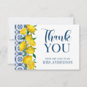 ブルーイタリアンタイルレモンブライダルシャワーありがとう サンキューカード (正面)