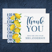 ブルーイタリアンタイルレモンブライダルシャワーありがとう サンキューカード