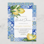 ブルーイタリアンタイルレモンブライダルシャワー 招待状 (正面/裏面)