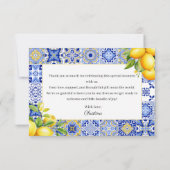 ブルーイタリアンタイルレモンベビーシャワーサンキューカード サンキューカード (裏面)