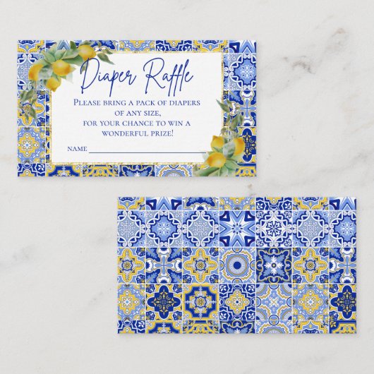 ブルーイタリアンタイルレモン柑橘系おむつラッフルゲーム エンクロージャーカード (正面/裏面)
