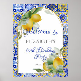 ブルーイタリアンタイルレモン水カラーパーティーへようこそ ポスター