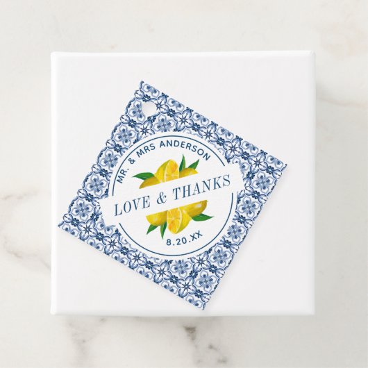 ブルーイタリアンタイルレモン結婚式の引き出物 フェイバータグ (インサイチュ)