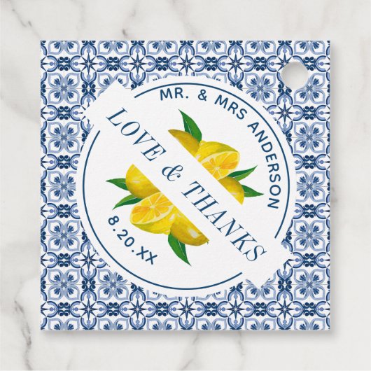 ブルーイタリアンタイルレモン結婚式の引き出物 フェイバータグ (裏面)