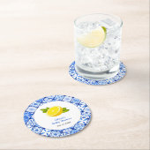 ブルーイタリアンタイル地中海のレモン赤ちゃんシャワー ラウンドペーパーコースター (インサイチュ)