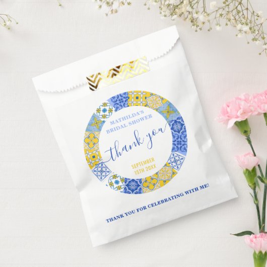 ブルーイタリアンタイル夏ブライダルシャワーありがとう フェイバーバッグ (封をした状態)