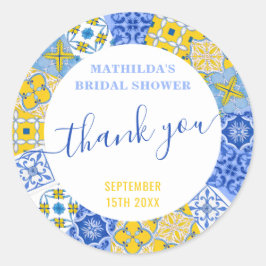 ブルーイタリアンタイル夏ブライダルシャワーありがとう ラウンドシール