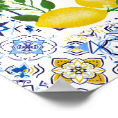 ブルーイタリアンタイル水彩レモンブライダルへようこそ ポスター (角)