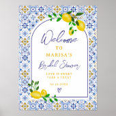 ブルーイタリアンタイル水彩レモンブライダルへようこそ ポスター (正面)