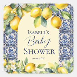 ブルーイタリアンタイル水彩レモンベビーへようこそ スクエアシール